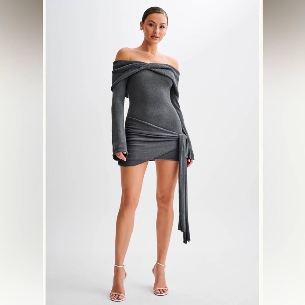 Meshki knit off the shoulder mini dress